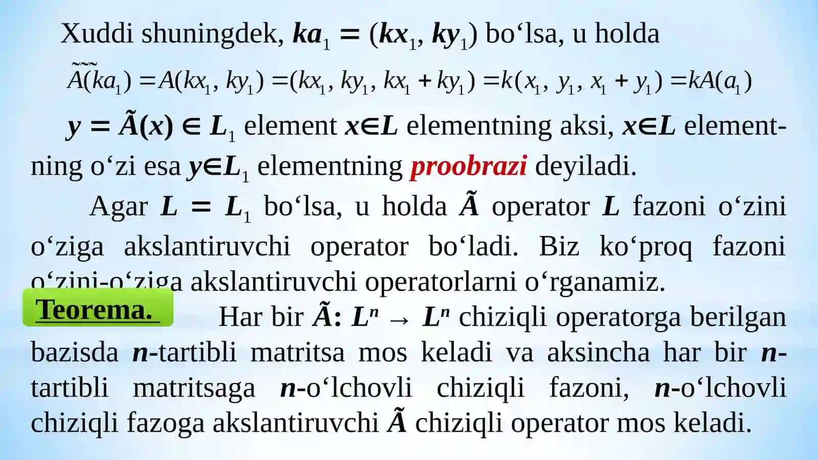 CHIZIQLI OPERATORLAR VA ULARNING XOSSALARI 4