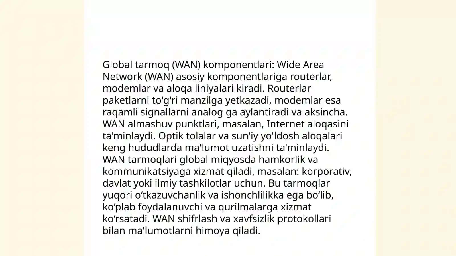 Tarmoq komponentlari. Local va global tarmoq 4