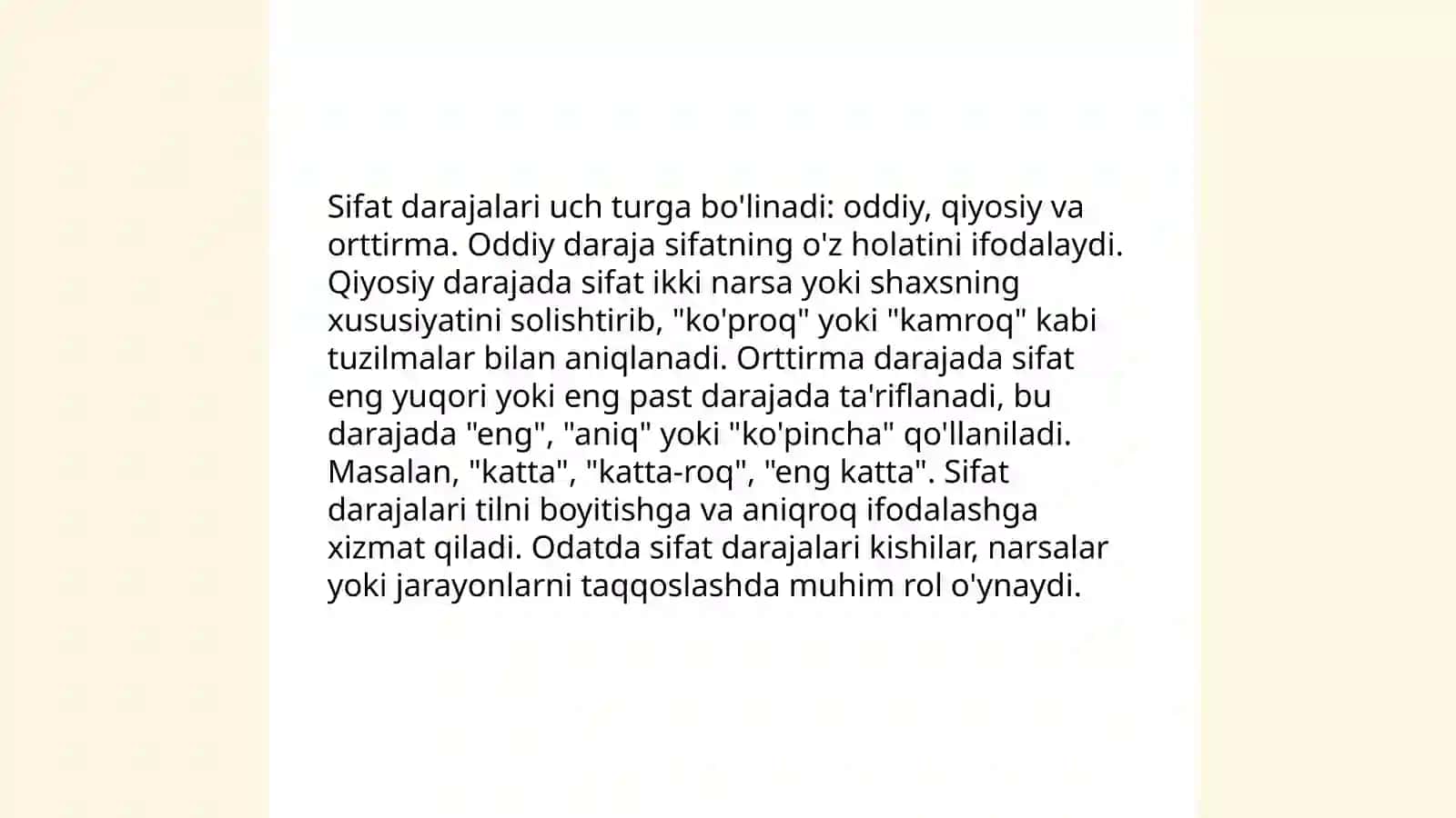 Lotin tilda. Sifat darajalari.Qiyosiy daraja sifatlarining yasalishi va turlanishi 4