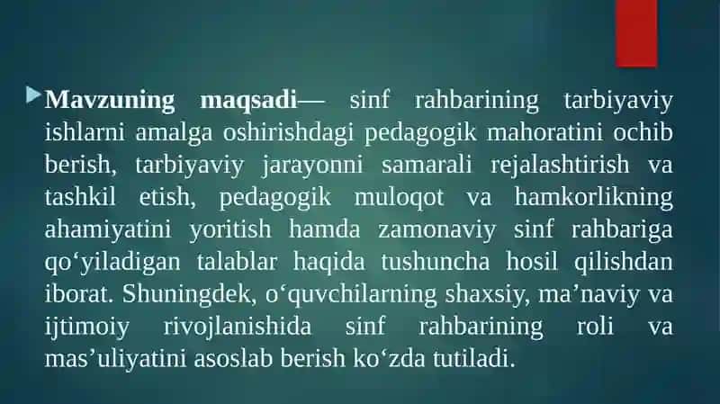 Tarbiyaviy ishlarni amalga oshirishda sinf rahbarining pedagogik mahorati.pptx 4