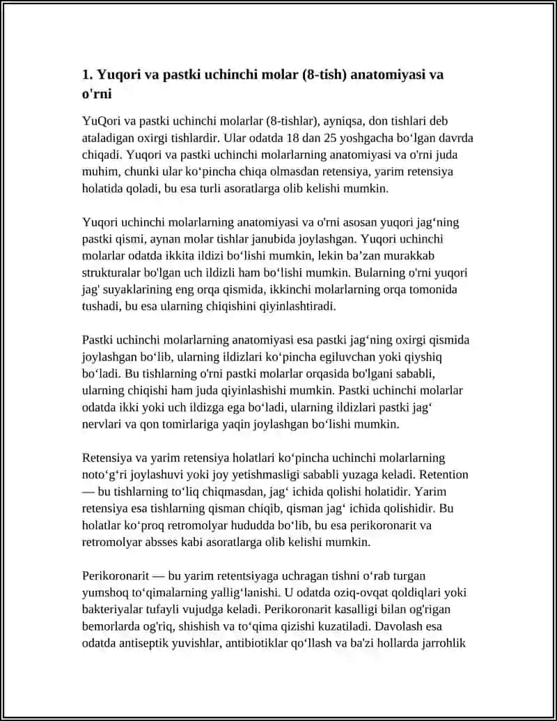 Yuqori va pastki 8-tish chiqishining qiyinlashuvi asoratlari reten­siya, yarim retensiya 4