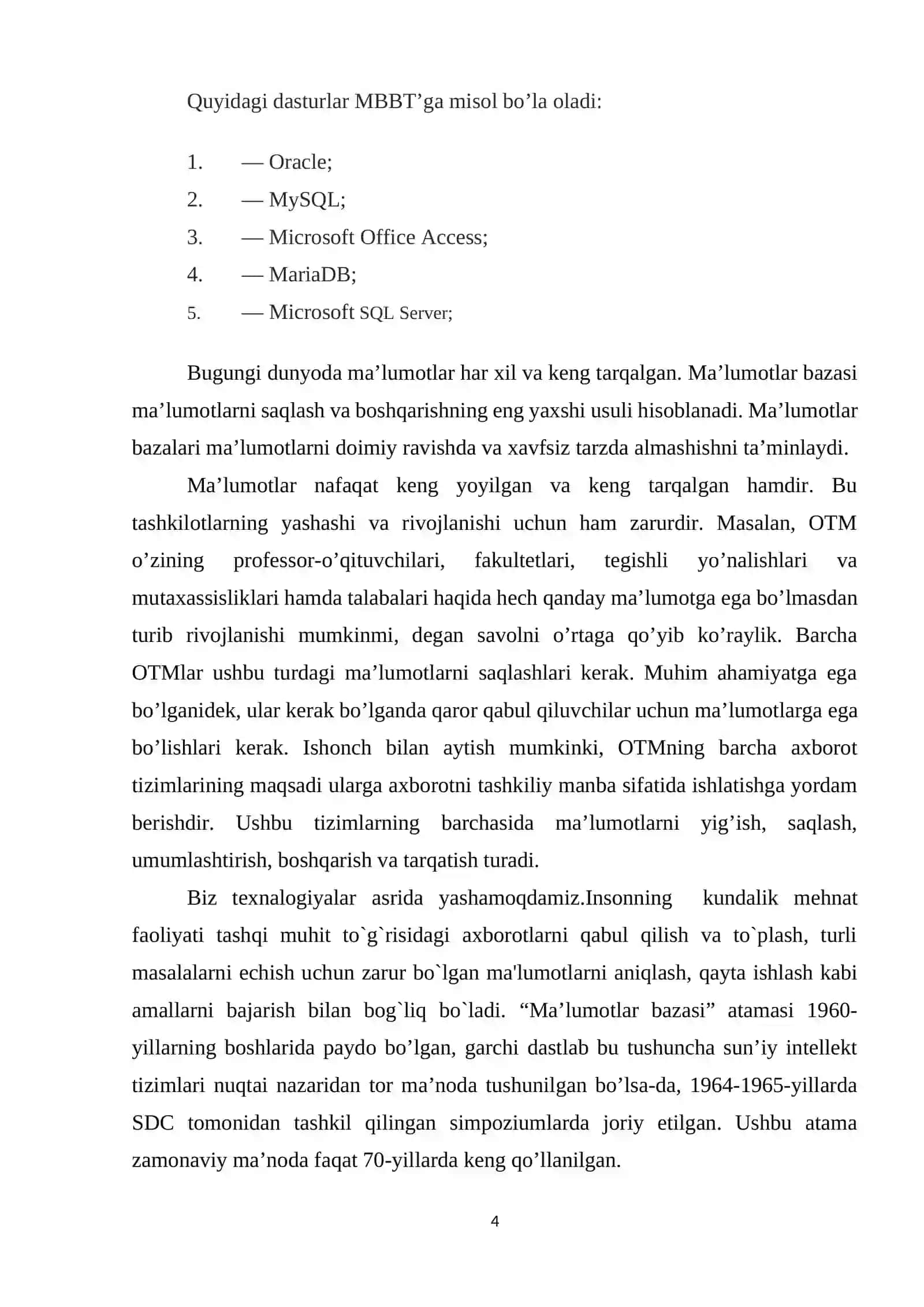"Bank" ma’lumotlar bazasini loyihalash mavzusida KURS ISHI 4