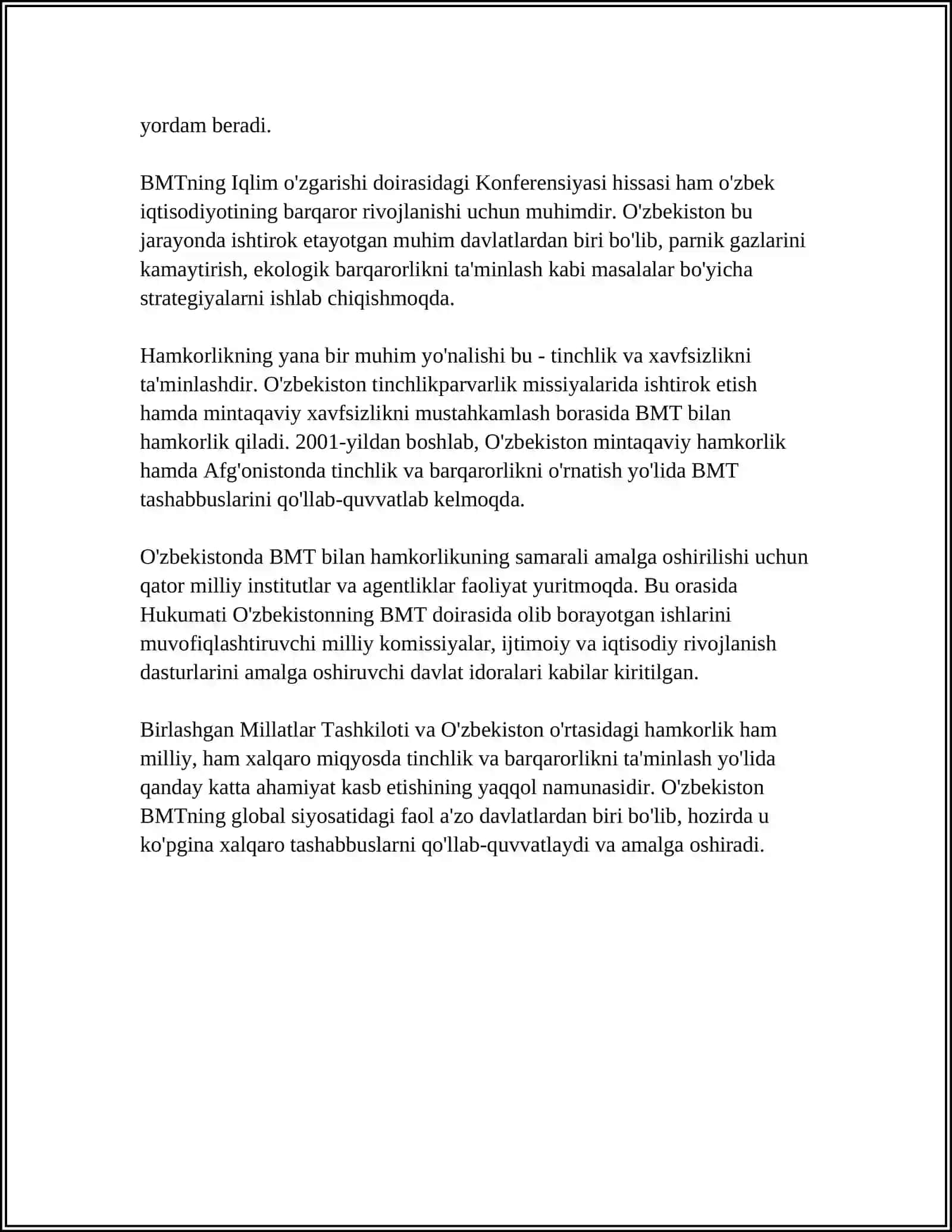 OʼZBEKISTONNING XALQARO TASHKILOTLAR BILAN HAMKORLIK ALOQALARI 4