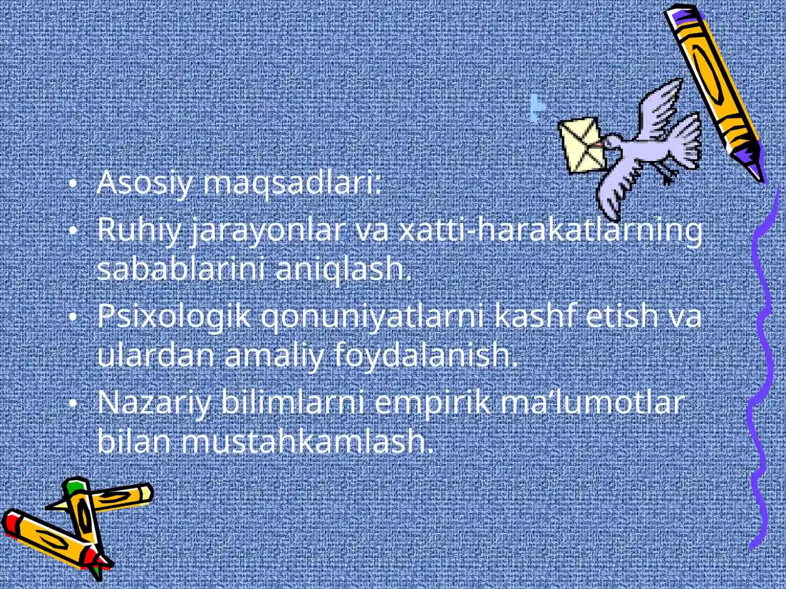 EKSPERIMENTAL PSIXOLOGIYA FANINIG PREDMETI, MAQSADI VA VAZIFALARI 4