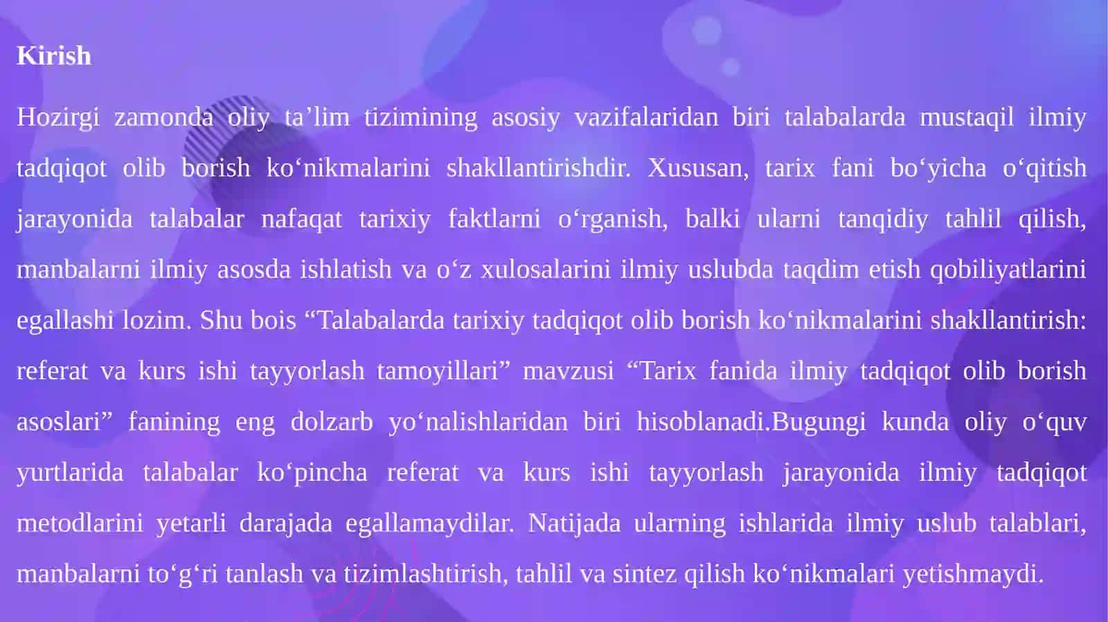 Talabalarda tarixiy tadqiqot olib borish ko‘nikmalarini shakllantirish: referat va kurs ishi tayyorlash tamoyillari 4