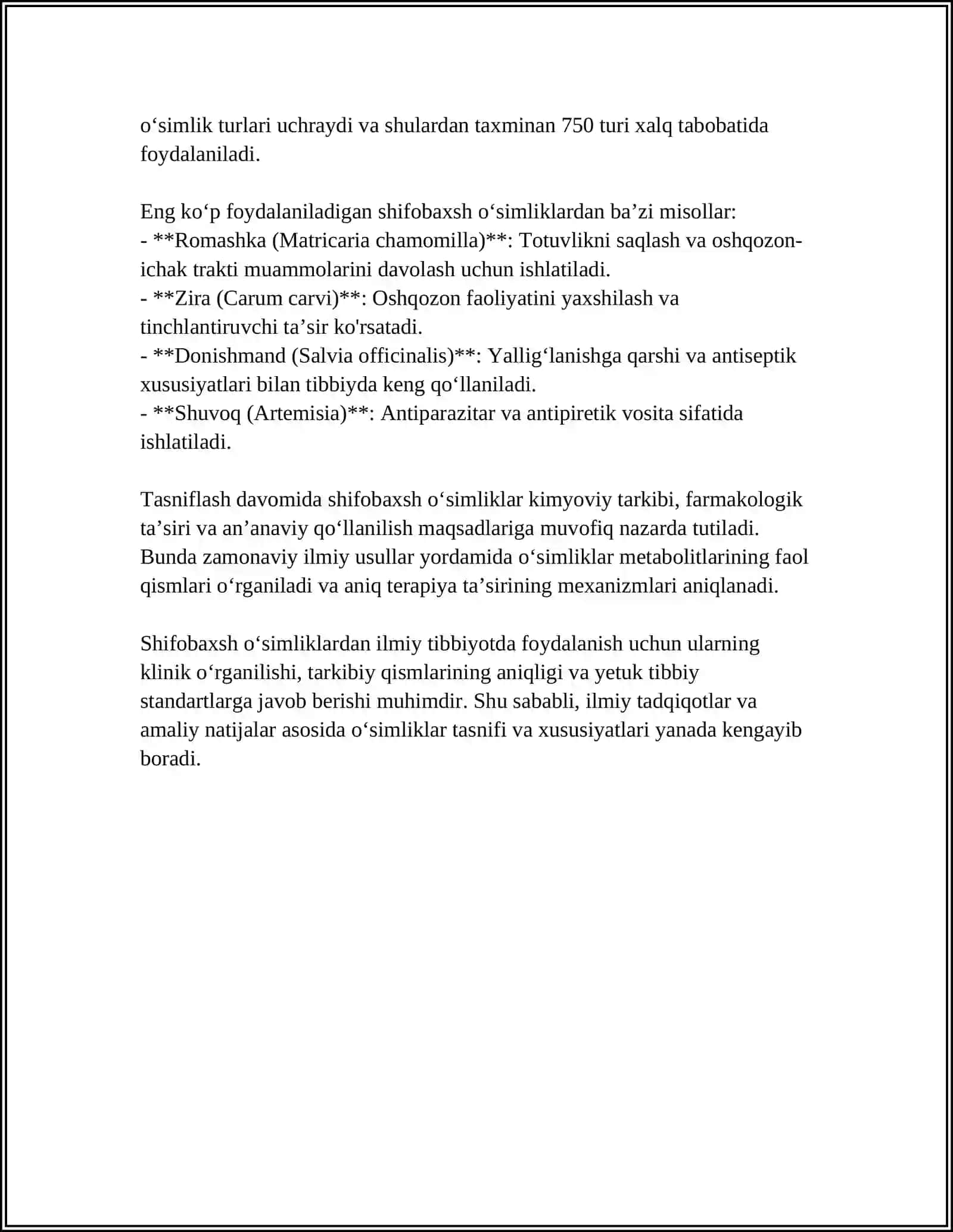 XALQ TABOBATIDA QOʻLLANILAYOTGAN MAHALLIY DORIVOR OʻSIMLIKLAR 4