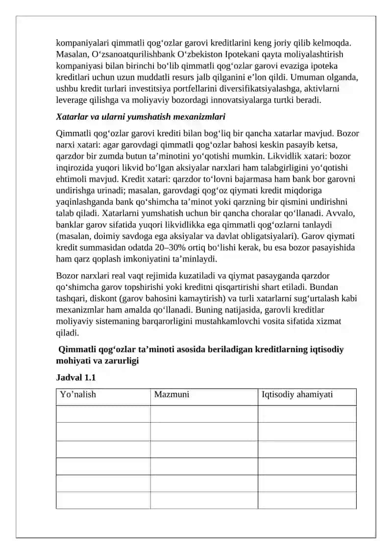 Qimmatli qog'ozlar ta'minoti asosida beriladigan qog'ozlar 4