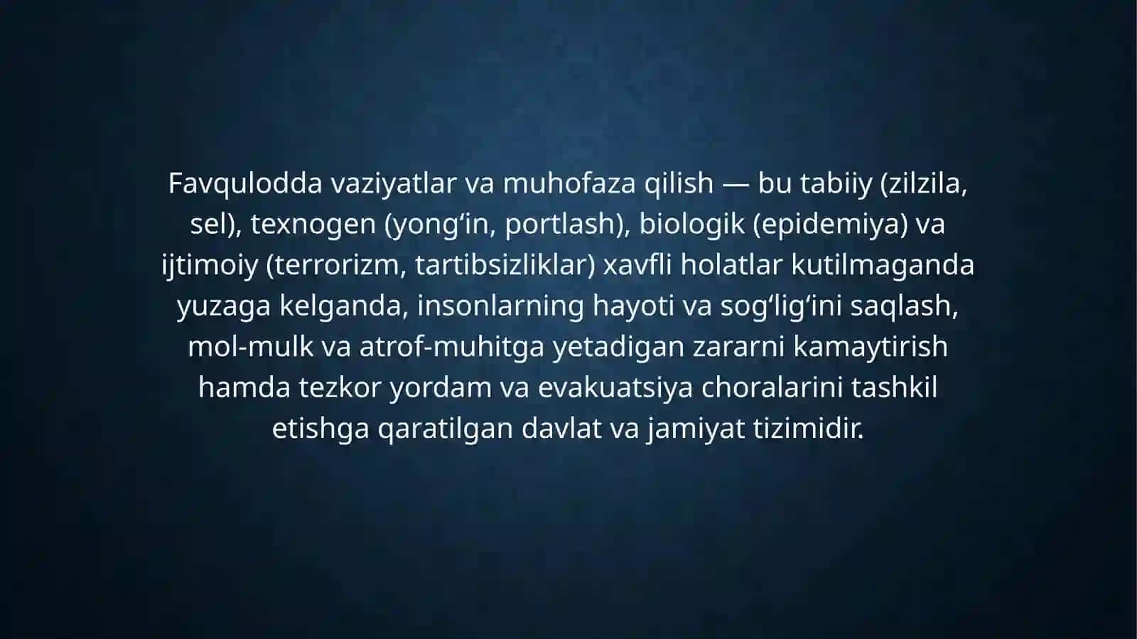 FАVQULОTDАVАZIYATLAR XAVFI TUG’ILGANDA VA SODIR BO’LGANDA АHОLINI EVАKUАTSIYALASHNI TIBBIY TA’MINLASH 4