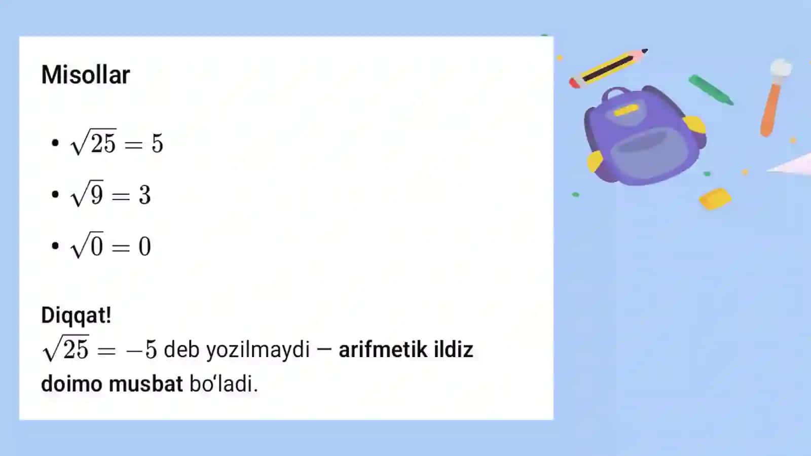 Arifmetik kvadrat ildiz tushunchalari.irratsional ifodalarni Ayniy almashtirish 4
