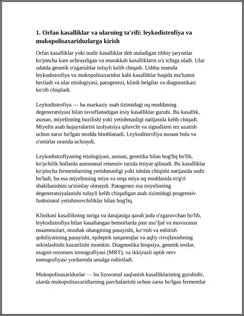 ORFAN KASALLIKLAR: LEYKODISTROFIYA, MUKOPOLISAXARIDOZ 4