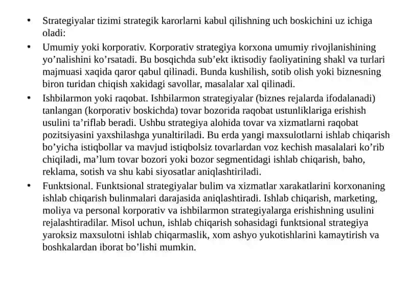 Firmaning biznes faoliyatini strategik rejilashtirish 4