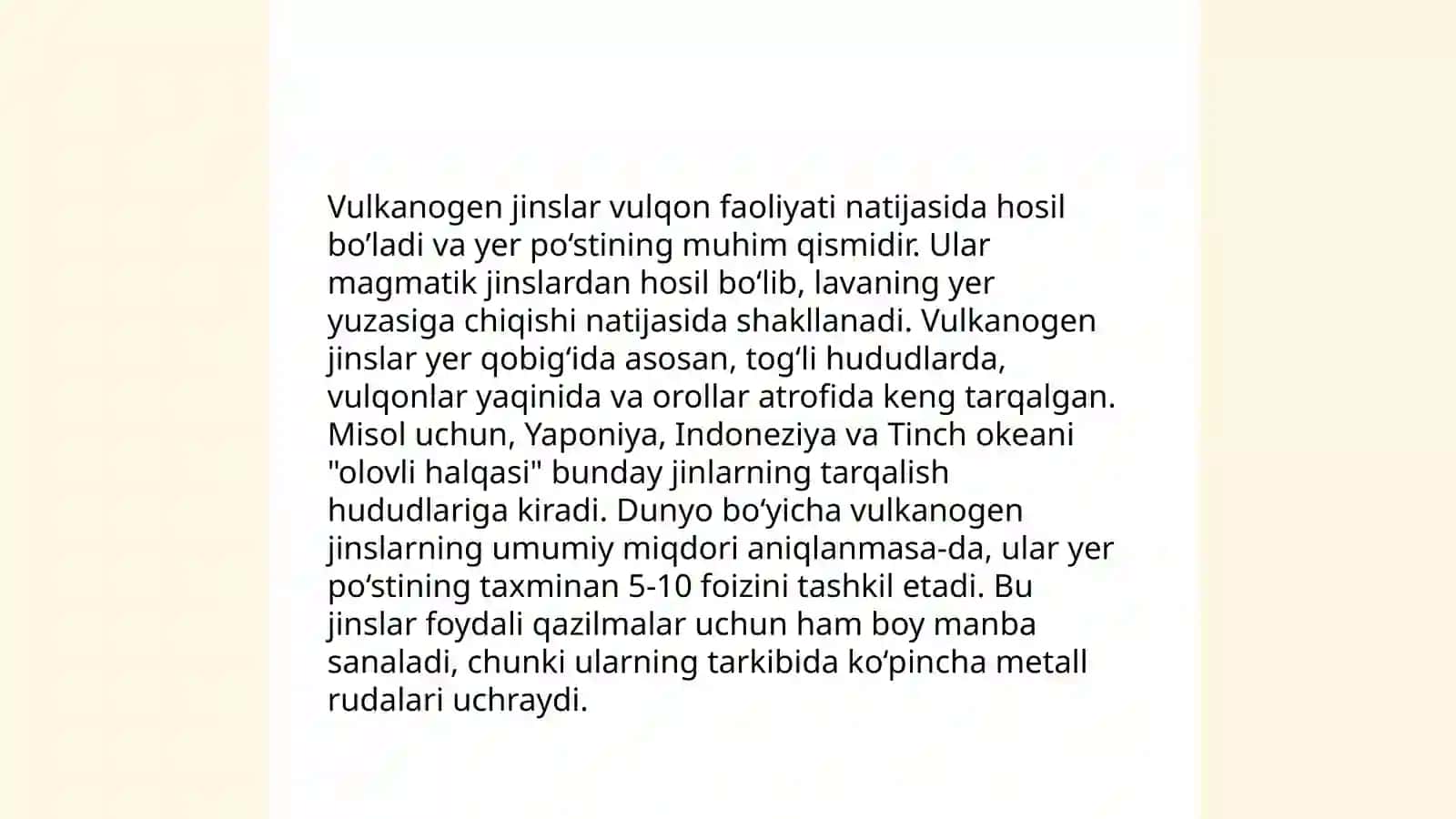 Vulkanogen jinslarga tavsif, ya'ni genezisi, geografiyasi, tarkibi va boshqalar 4