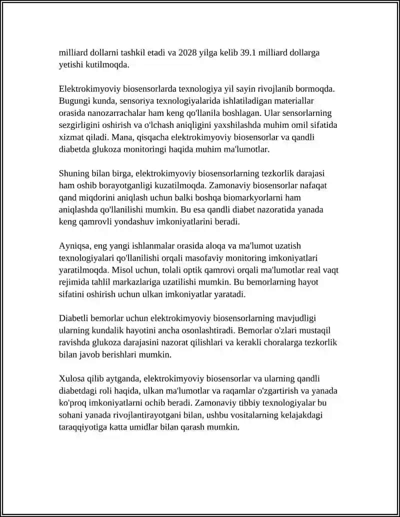 Elektrokimyoviy Biosensorlar va Qandli Diabetda Glukoza Monitoringi 4