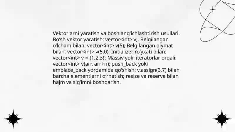 Vektorlarni tashkil etish. Dasturlash 4