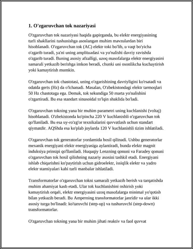 MUSTAQIL ISH Mavzu: WORKBENCH PAKETI YORDAMIDA O'ZGARUVCHAN TOK ZANJIRIDA TOK VA KUCHLANISH TEBRANISHLARINING FAZA FARQINI ANIQLASH 4