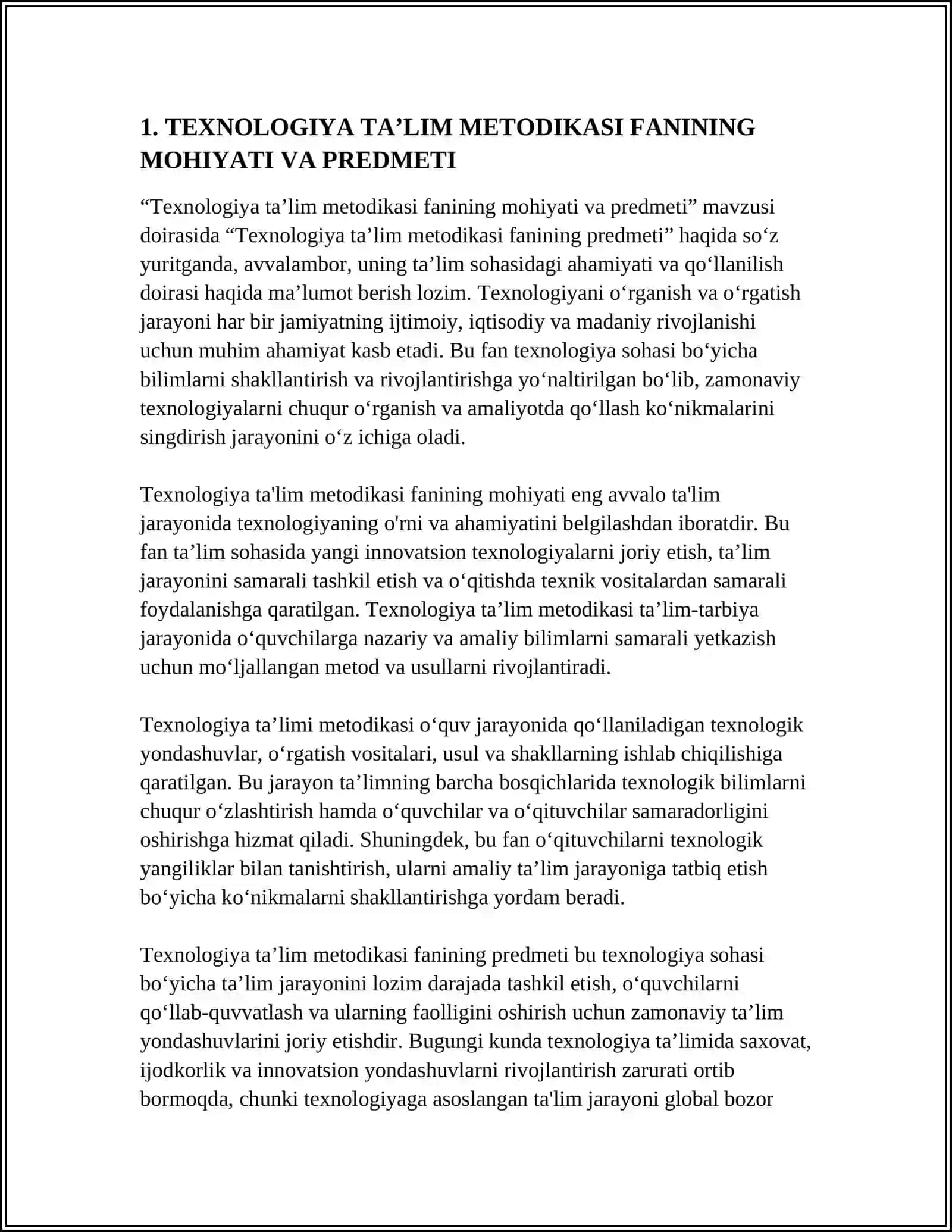 TEXNOLOGIYA TAʼLIM METODIKASI FANINING PREDMETI 4