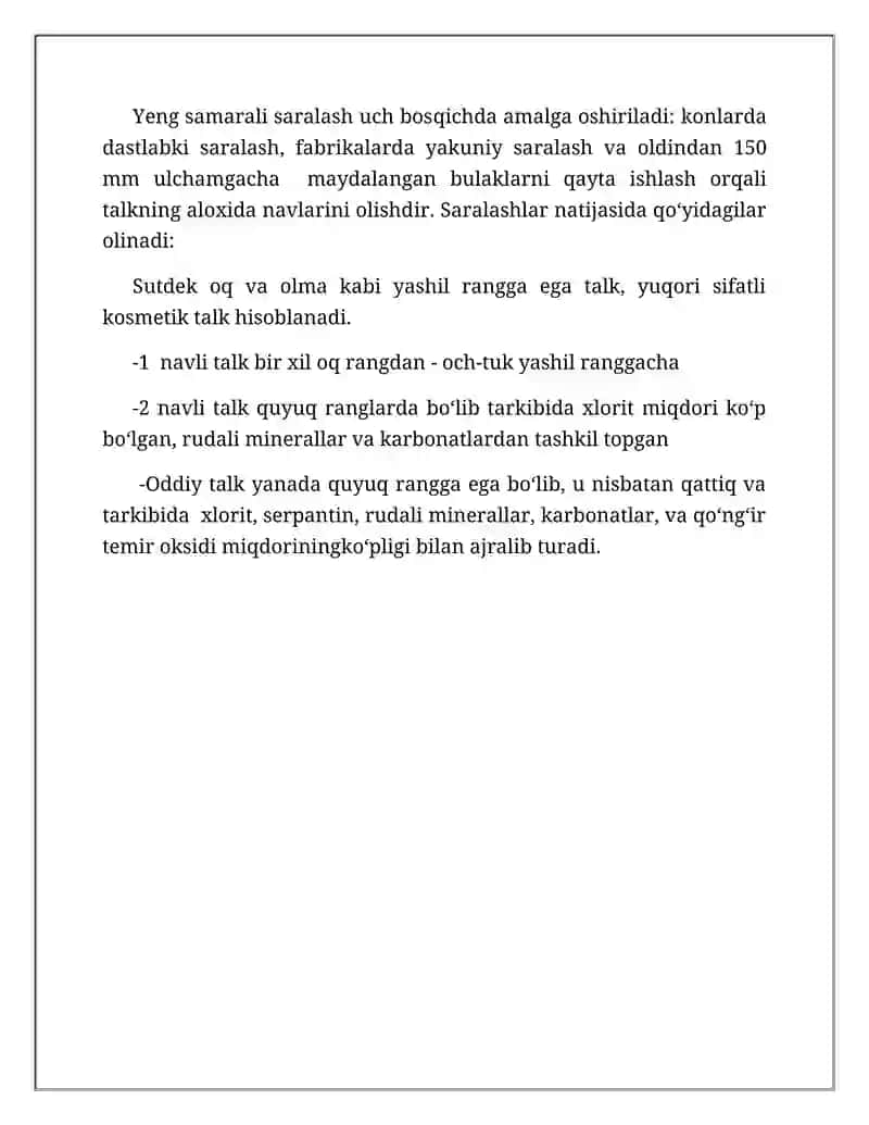 Talkli rudalarini boyitish texnologiyasi,boyitish sxemalari,fotometrik saralash va flotatsiyda boyitish 4