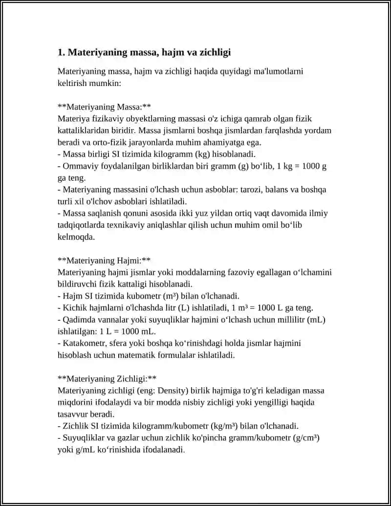 MATERIYANING ASOSIY FIZIKAVIY XOSSALARI VA UNING TURLI AGREGAT HOLATLARDAGI XUSUSIYATLARI. BIOLOGIK SISTEMA MODELLARI 4