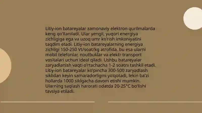 Batareyalar va energiyani saqlash tizimlari 4
