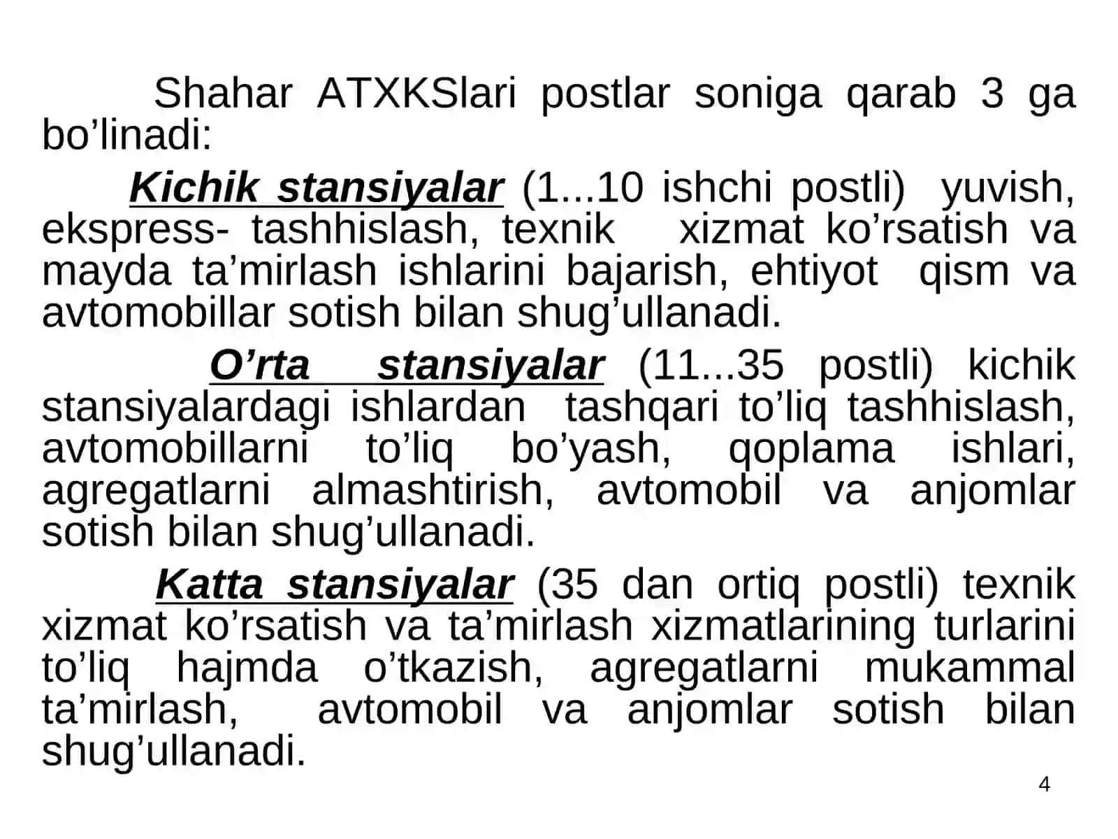 9-mavzuAvtomobillarga texnik xizmat ko'rsatish stansiyalarini (ATXKS) texnologik loyihalash 4