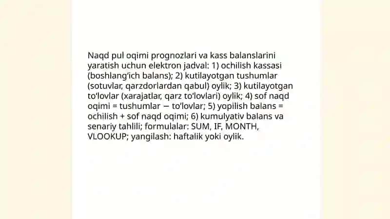 Iqtisodiyot va Moliya sohasidagi amaliy vazifalarni yechish uchun elektron jadvallardan foydalanish 4