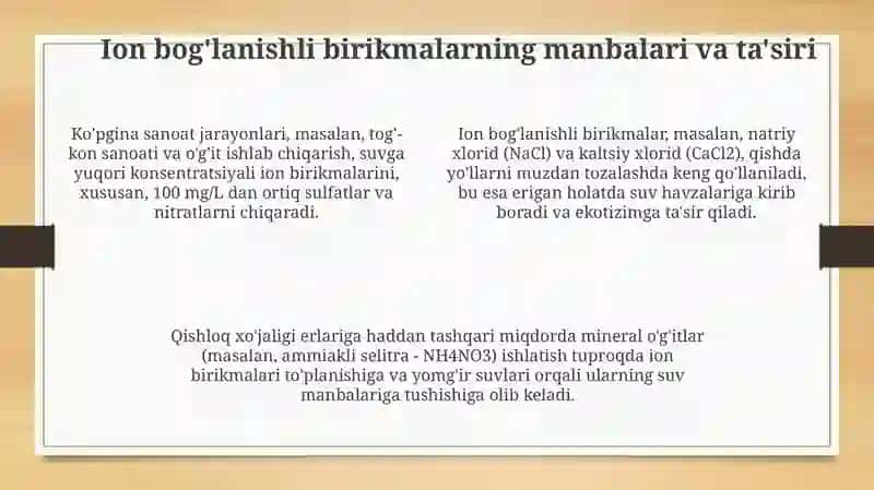 Ion bog'lanishli birikmalarni aniqlash va tozalash usullari 4