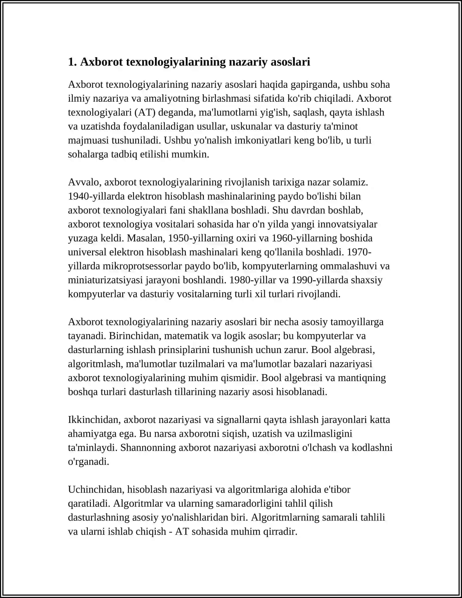 AXBOROT TEXNALOGIYALARI ASOSLARI VA RIVOJLANISH TARIXI 4