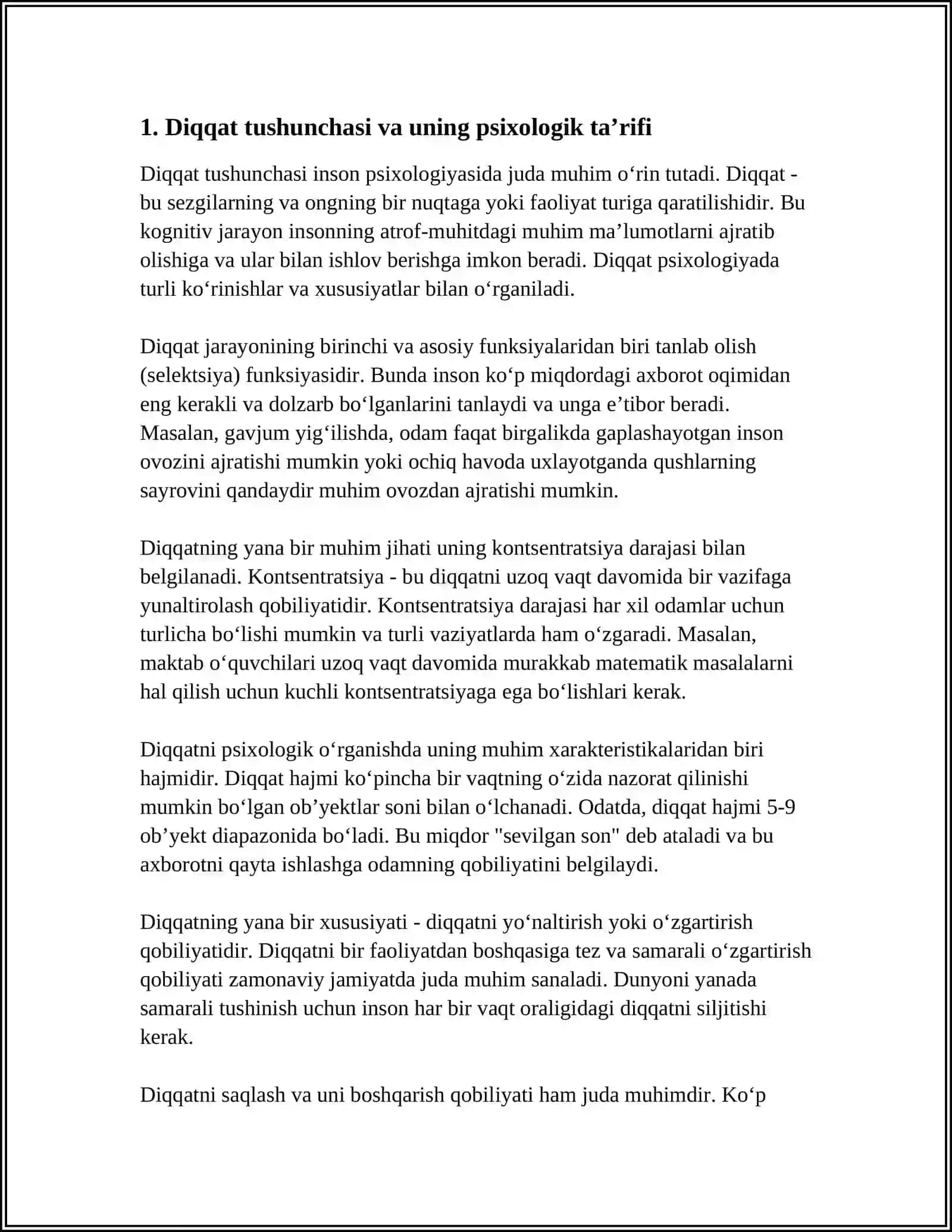 DIQQAT HAQIDA TUSHUNCHA. DIQQATNING ASOSIY XUSUSIYATLARI 4