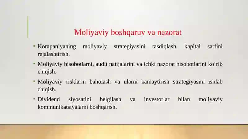 Direktorlar kengashining vazifalari 4