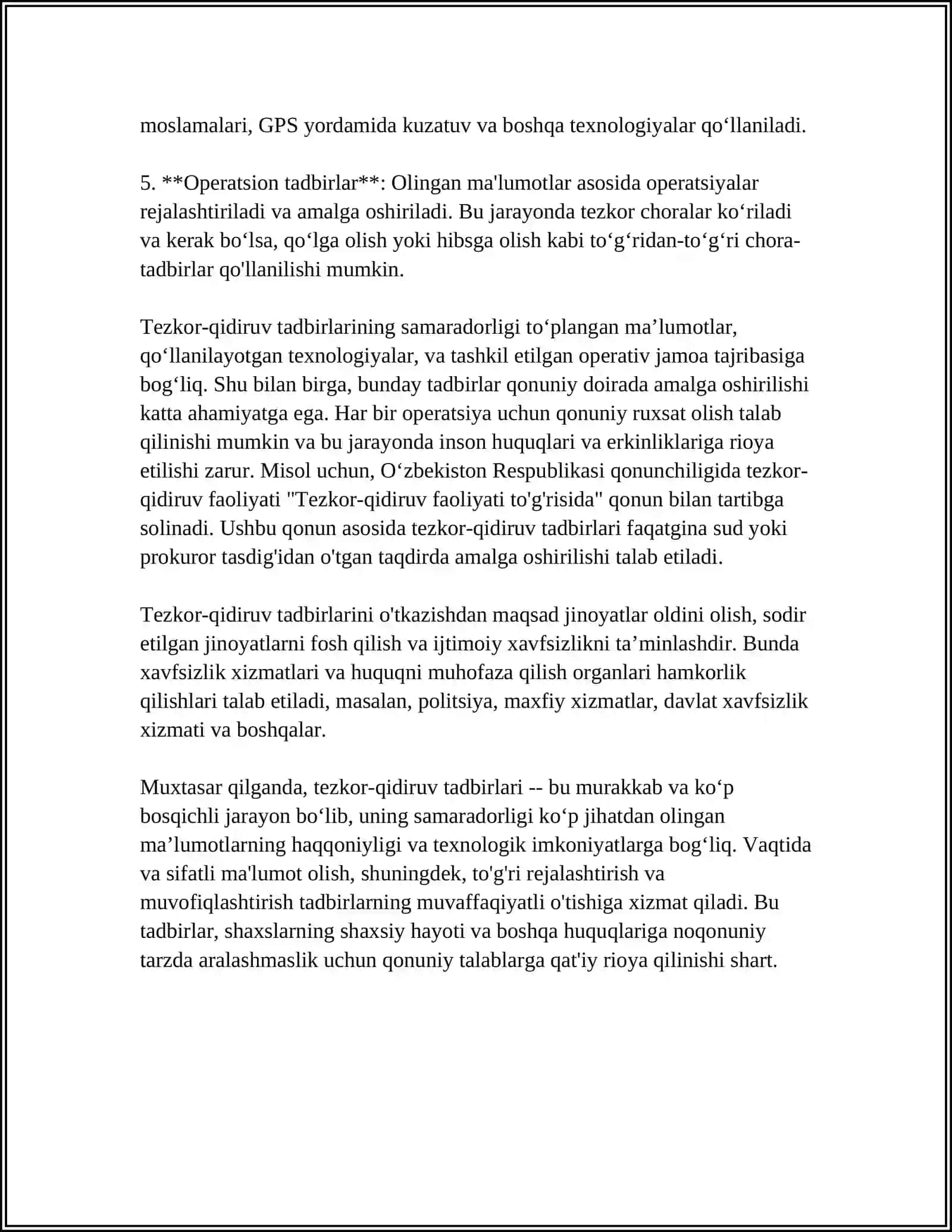 TEZKOR-QIDIRUV TADBIRLARINI O'TKAZISH TO'G'RISIDAGI QARORLARNING PROKUROR TOMONIDAN KO'RIB CHIQILISHI TARTIBI 4