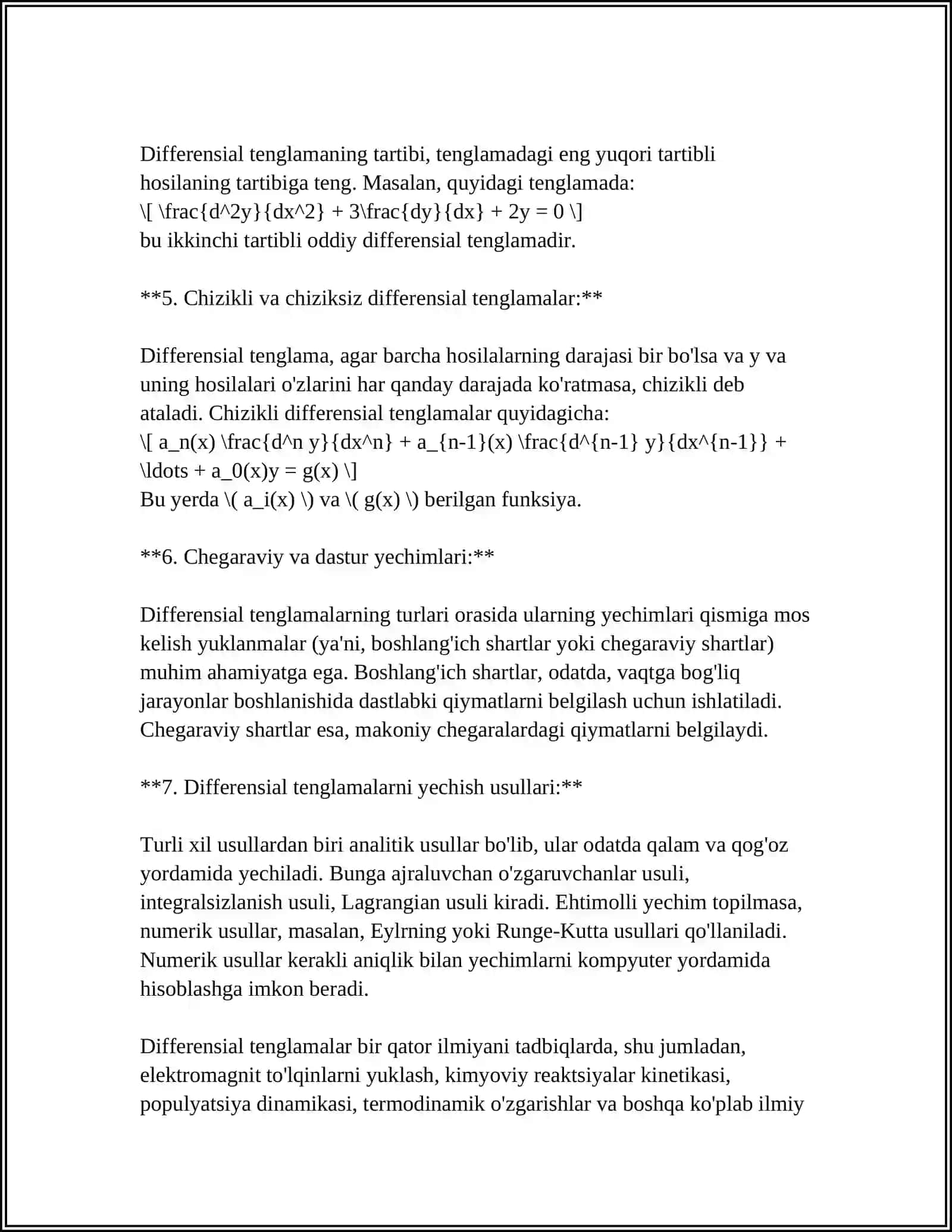 O‘zgaruvchilari ajraladigan differensial tenglamalar va ularni yechish 4