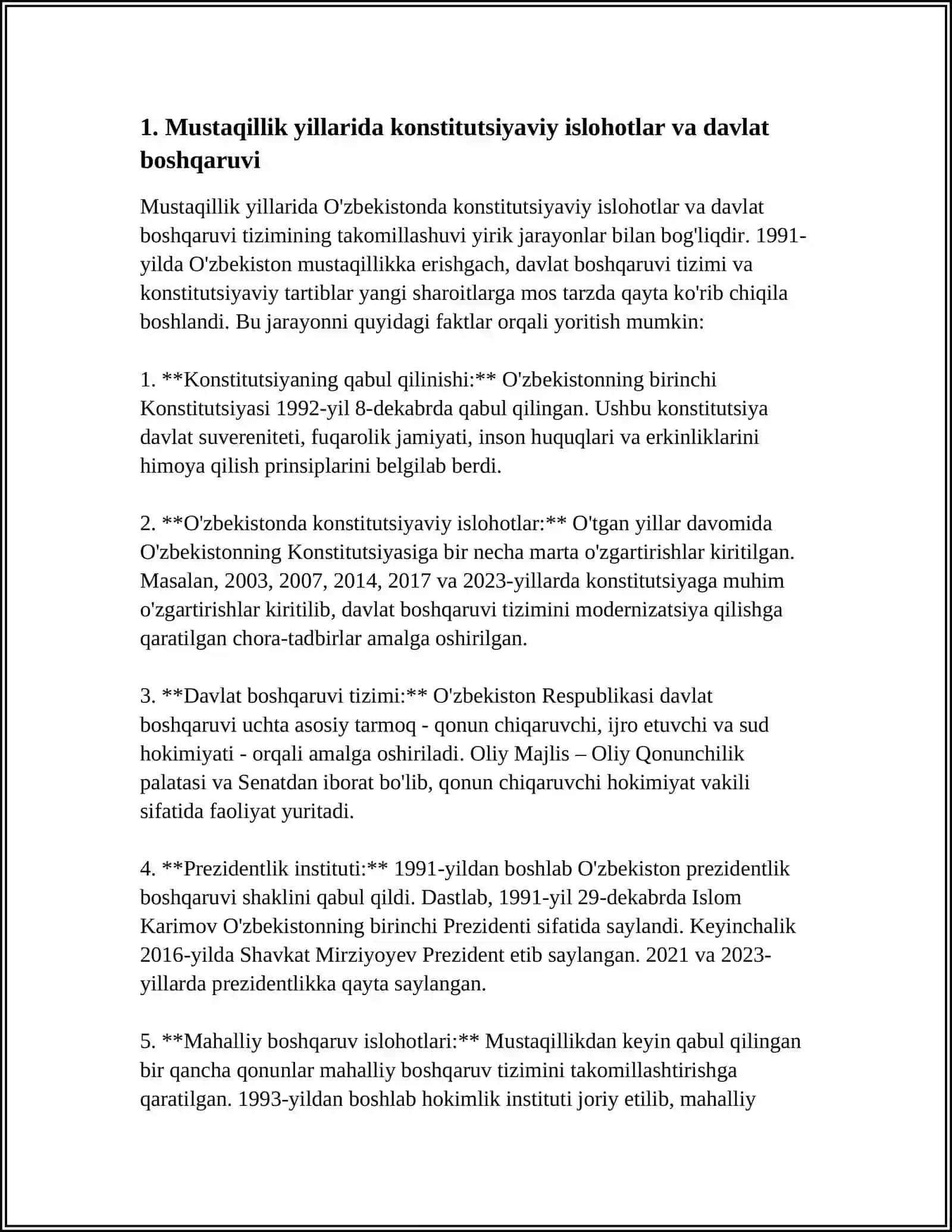 MUSTAQILLIK YILLARIDA DAVLAT BOSHQARUVI TIZIMIDA AMALGA OSHIRILYOTGAN ISLOHOTLAR 4