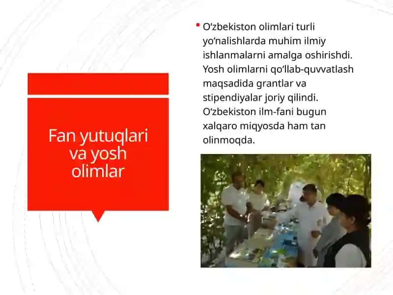 Mustaqillik yillarida Oʻzbekistonda fan, ta’lim, sport, san’at, adabiyot va sogʻliqni saqlash tizimi rivoji 4