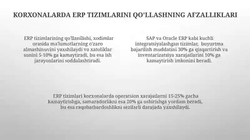 ERP tizimlarining korxonalarda qo'llanilishi SAP va Oracle ERP tizimlarining tahlili 4