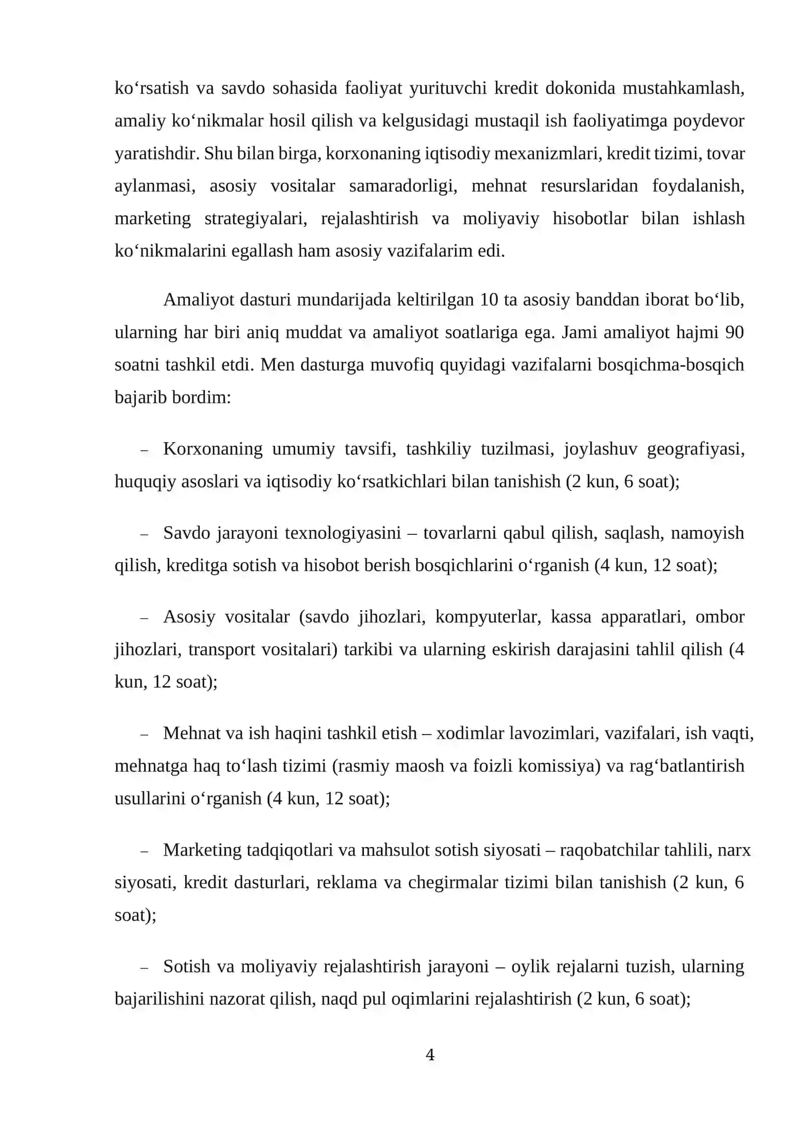 MALAKAVIY AMALIYOT HISOBOTI. Maishiy texnika savdosi bilan shugullanuvchi mchj boyicha. 40 list 4