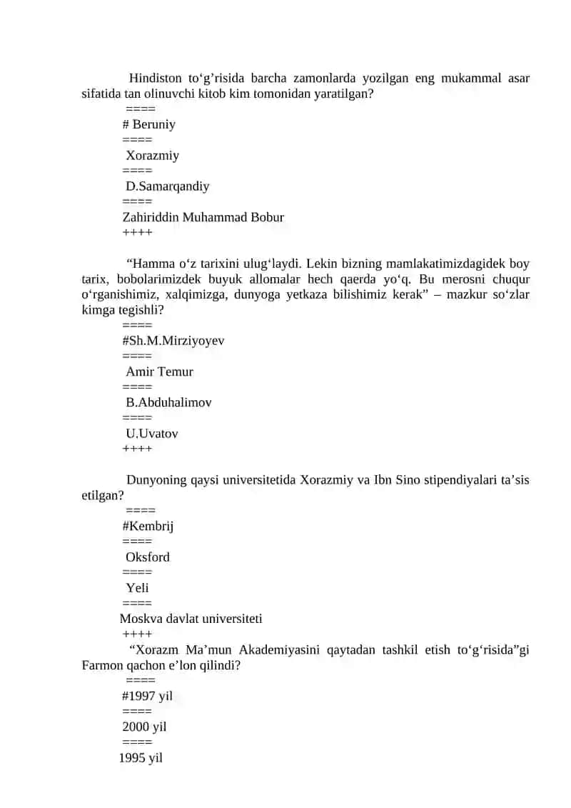 "Islom hamkorlik tashkilotining fan va texnologiyalar bo‘yicha I sammiti qachon o‘tkazilgan edi?" 4
