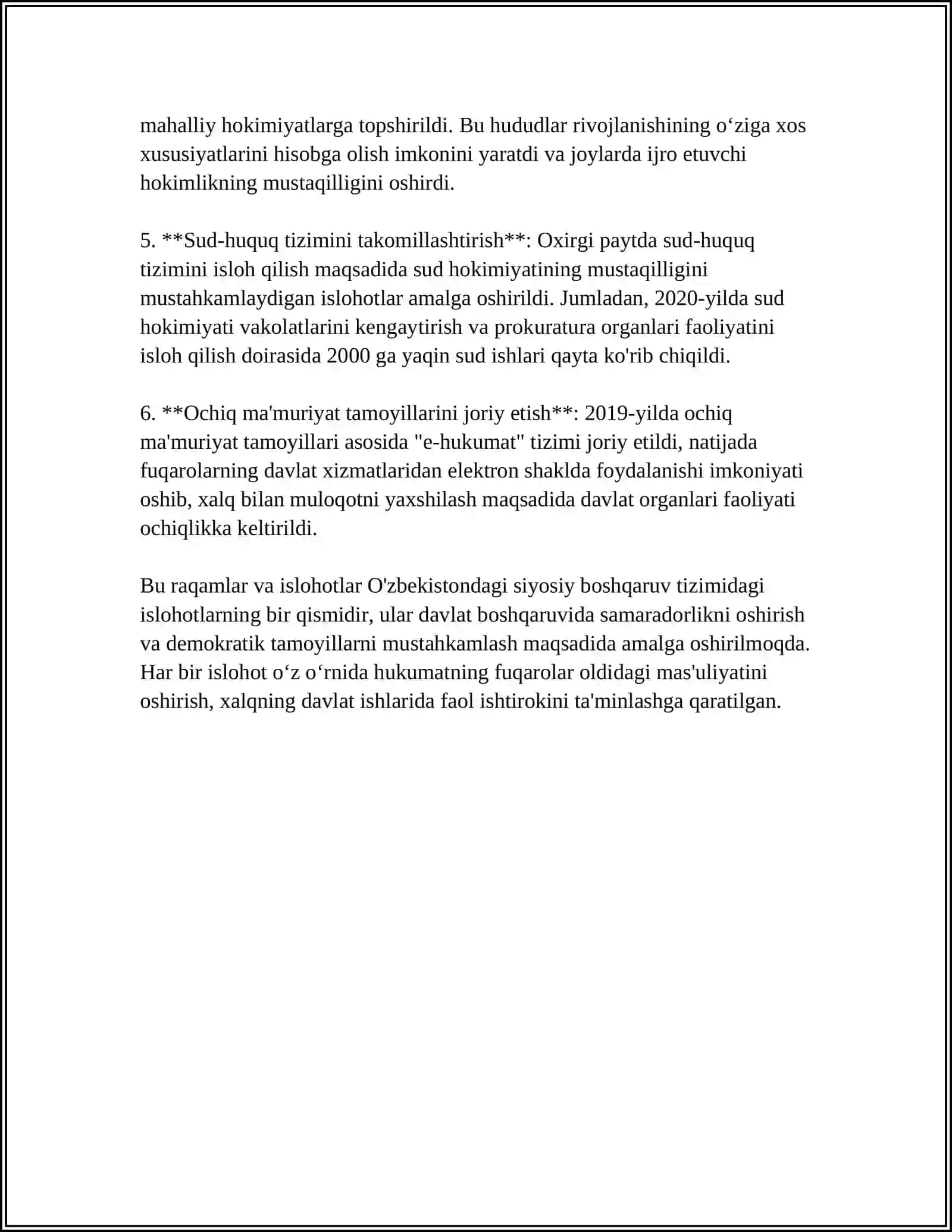 MUSTAQILLIK YILLARI DAVRIDA BOSHQARUVI TIZIMIDA AMALGA OSHIRILGAN ISLOHATLAR 4