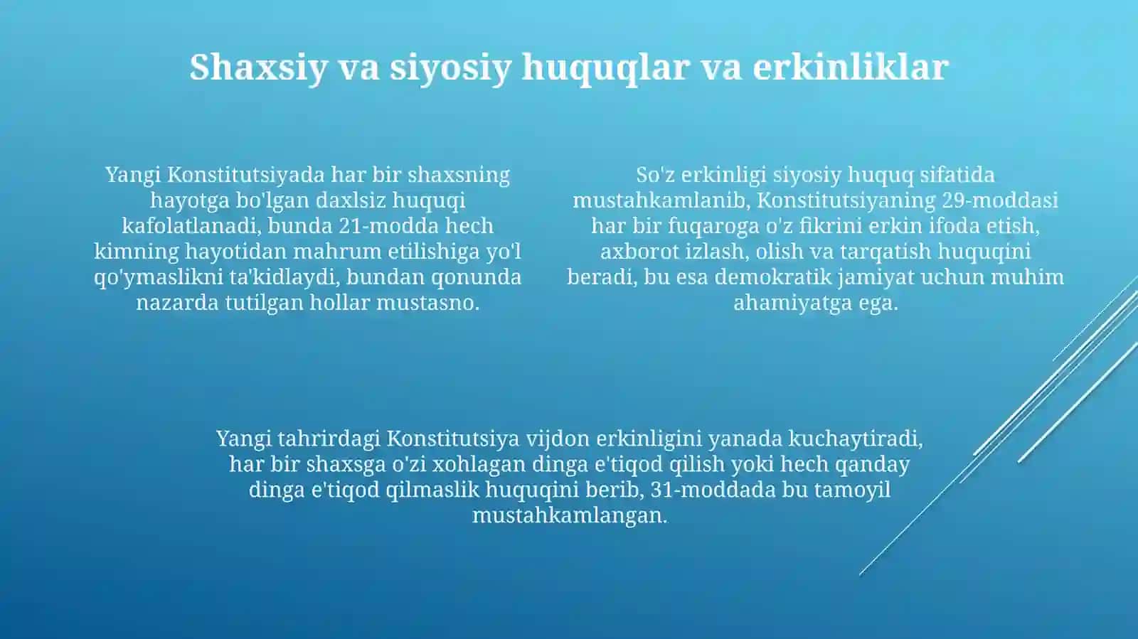 Yangi Konstitutsiyada fuqarolarning huquq va erkinliklar kafolati 4
