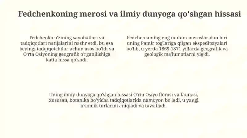 Aleksandr Pavlovich Fedchenkoning O'zbekistondagi ilmiy faoliyati 4