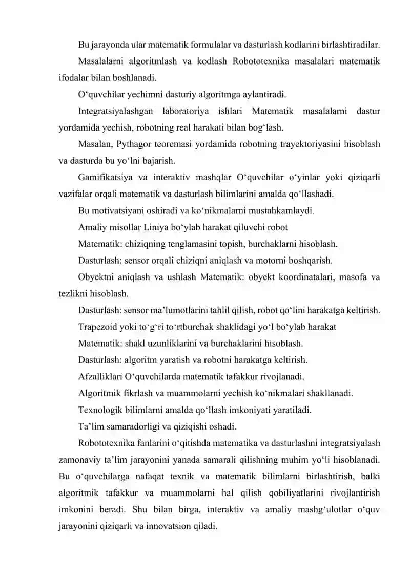 ROBOTOTEXNIKA FANLARINI O‘QITISHDA MATEMATIKA VA DASTURLASH INTEGRATSIYASI 4