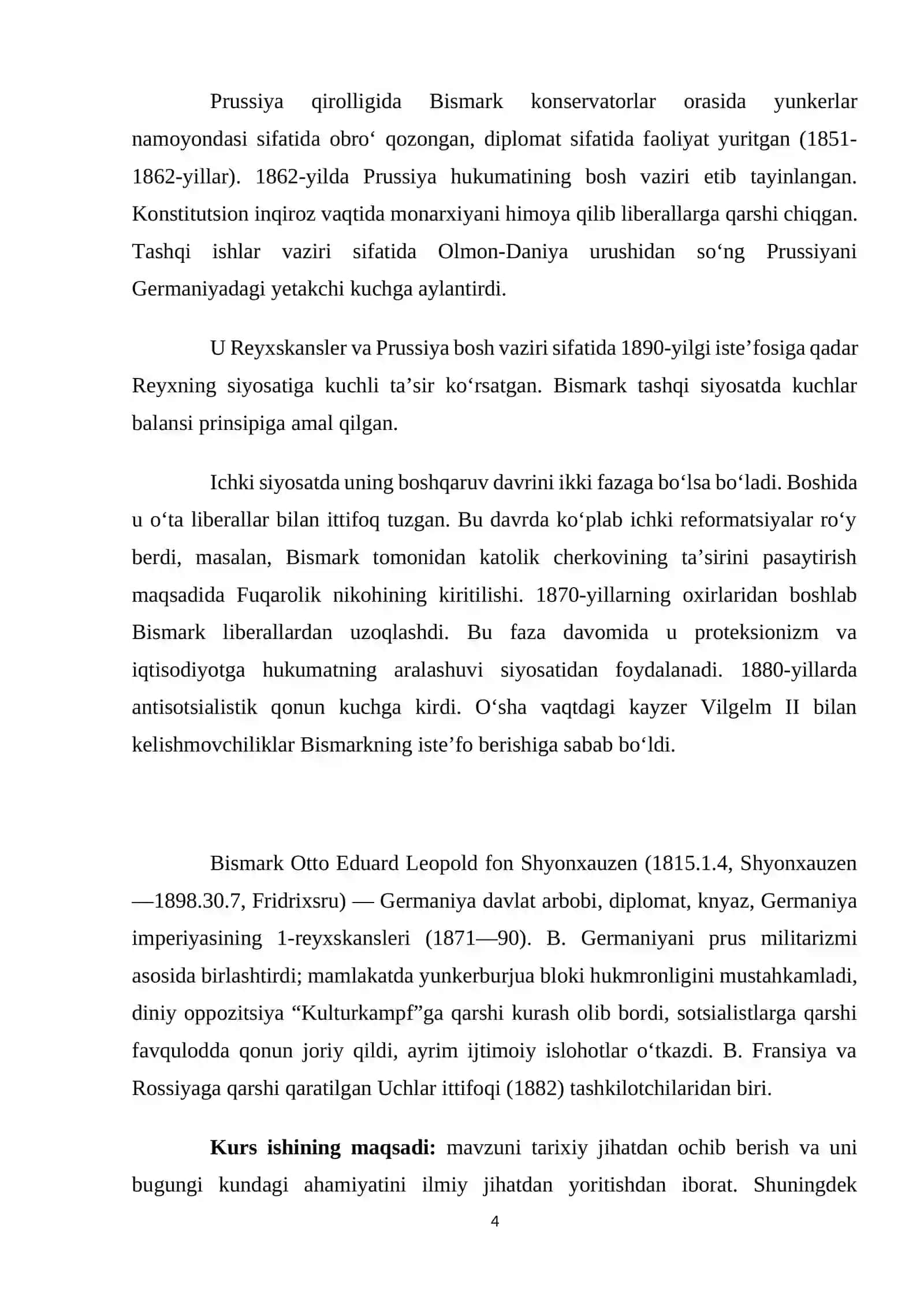 GERMANIYA DAVLATLARINING BIRLASHISHI, OTTO FON BISMARK FAOLIYATI 4