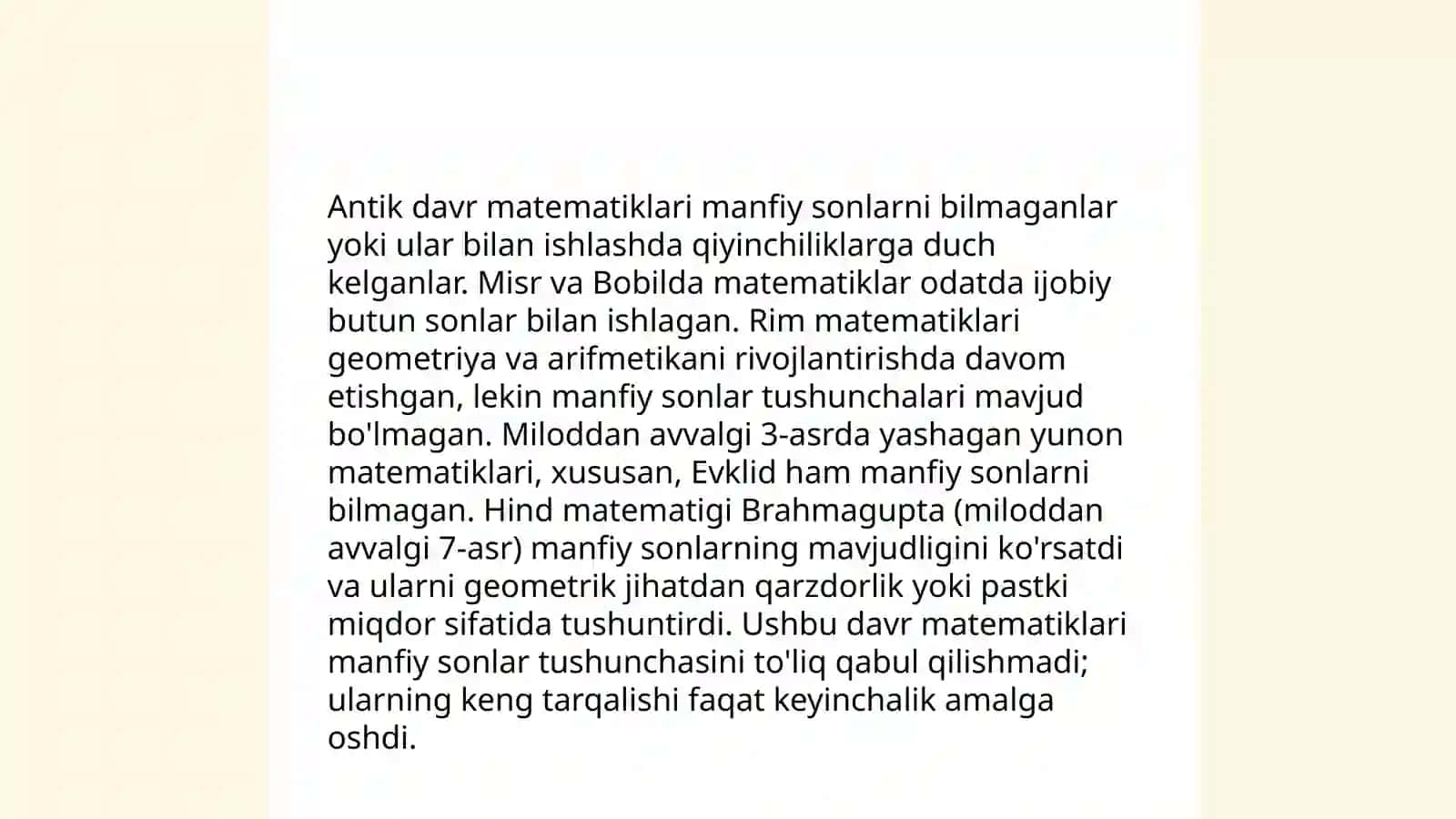 Manfiy son va kasr tushunchasining vujudka kelishi haqida tarixiy maʼlumotlar 4
