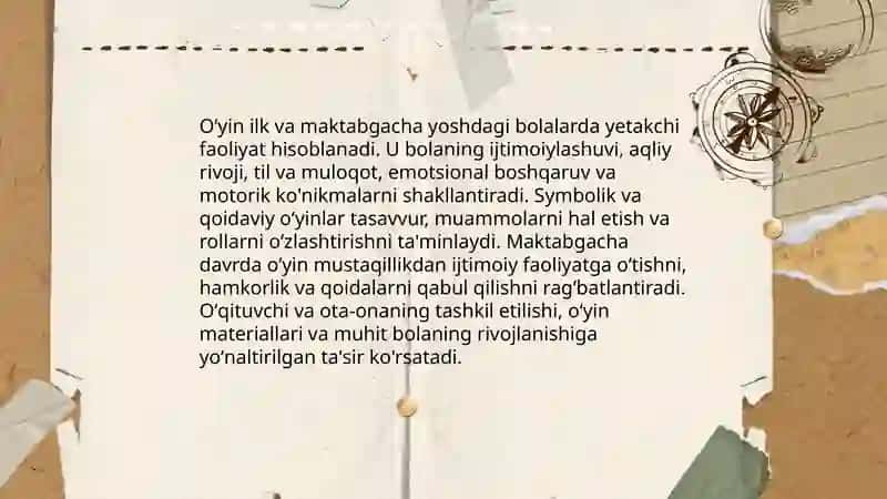Oʻyinning ilk va maktabgacha yoshdagi bolalar hayotida yetakchi faoliyat sifatida 4