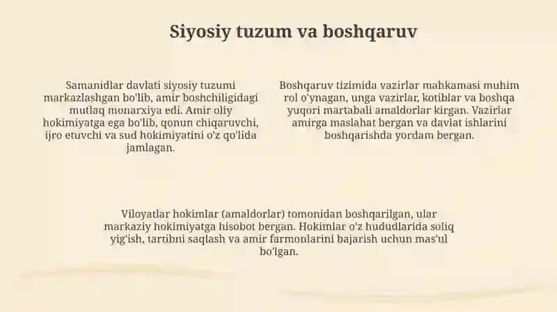 Oʻzbek davlatchiligining tarixiy bosqichlari (Oʻzbekiston hududidagi Somoniylar mosolida) 4