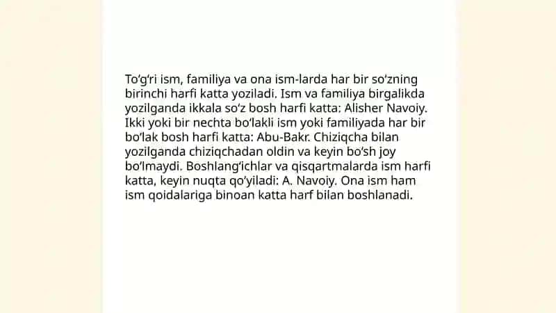 Bosh harflar imlosi, ajratib yozish, chiziqcha bilan yozish. Punktuatsiya. Punktuatsion me'yor 4
