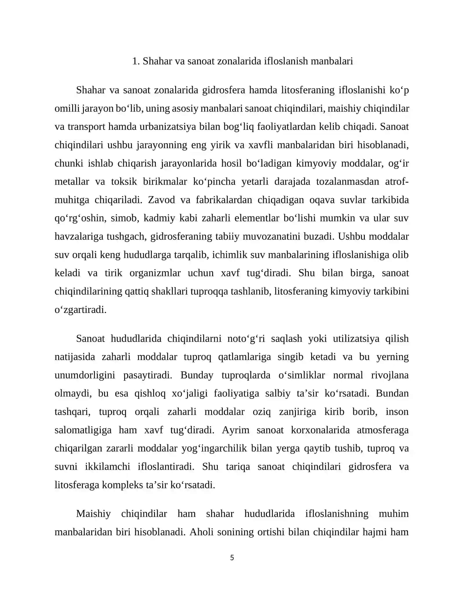 Shahar va sanoat zonalarida gidrosfera va litosferaning ifloslanishi 4
