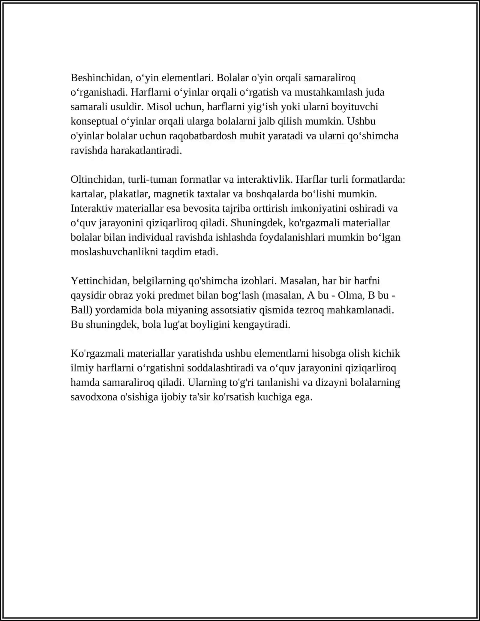 KICHIK ILMOQLI HARFLAR UCHUN KO'RGAZMALI QUROLLAR TAYYORLASH 4