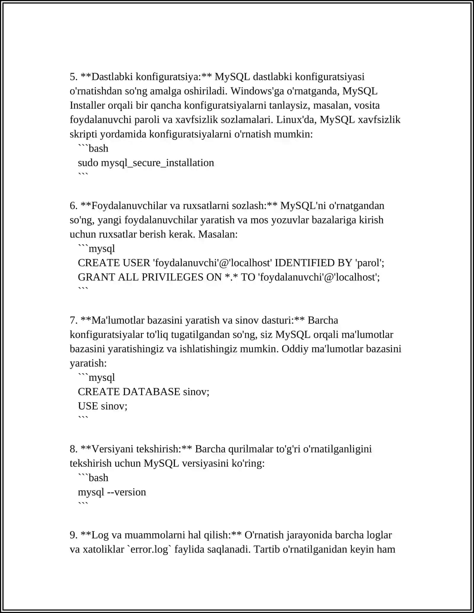 MALUMOTLAR BAZASI DASTURINI O'RNATISH (MYSQL, SERVER) 4