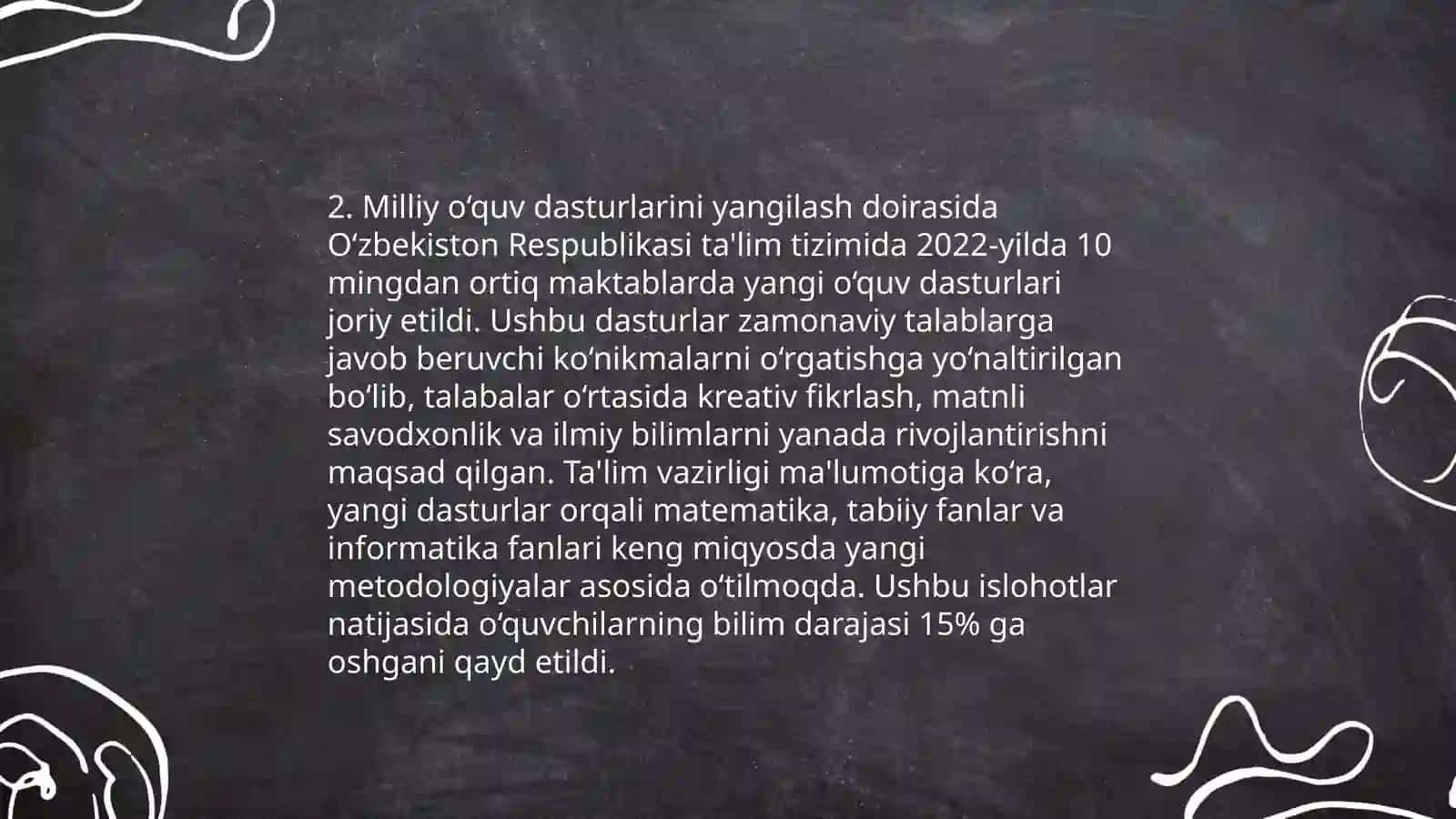 O'ZBEKISTON RESPUBLIKASIDA TA'LIM SOHASIDA AMALGA OSHIRILGAN ISLOHOTLAR 4