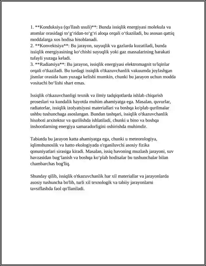 ISSIQLIK OʻTKAZUVCHANLIK. ISSIQLIK OʻTKAZUVCHANLIK TURLARI 4